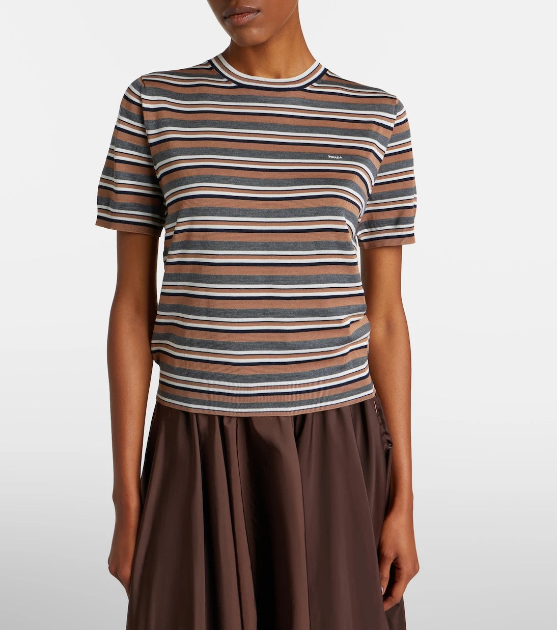 Prada - Striped cotton and silk T-shirt
