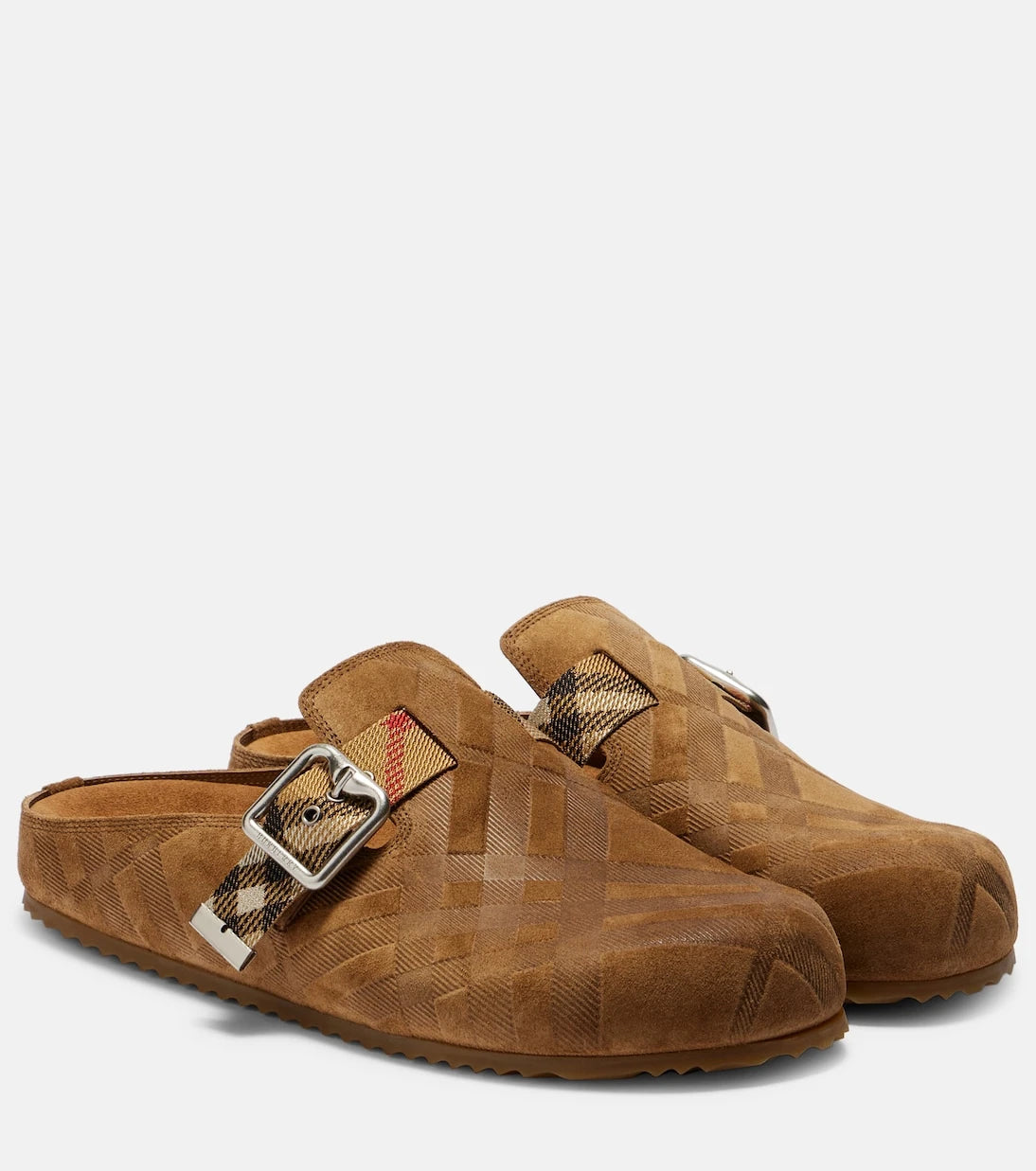 Burberry - Checked suede clogs