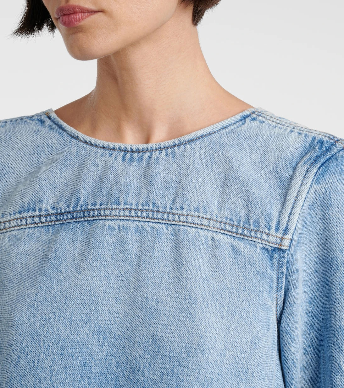 Ganni - Ruffled denim minidress
