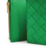 Green Leather Intrecciato Trifold Wallet
