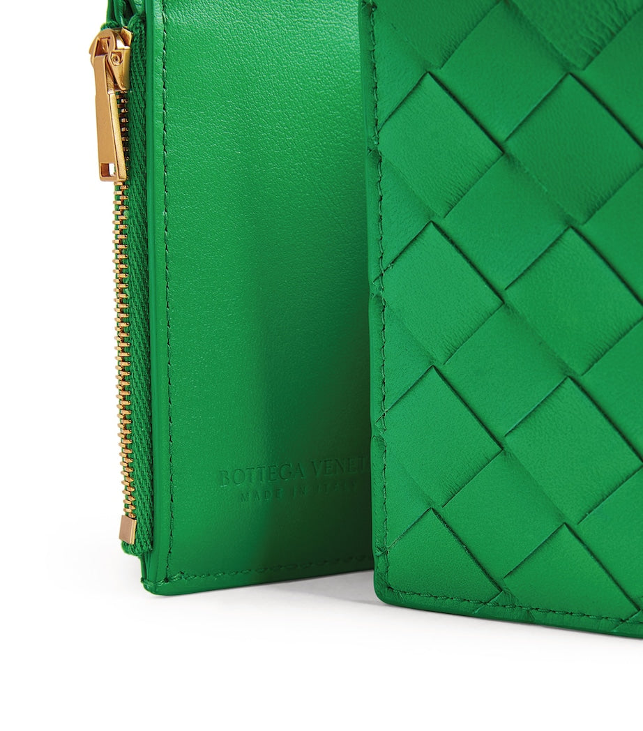Green Leather Intrecciato Trifold Wallet