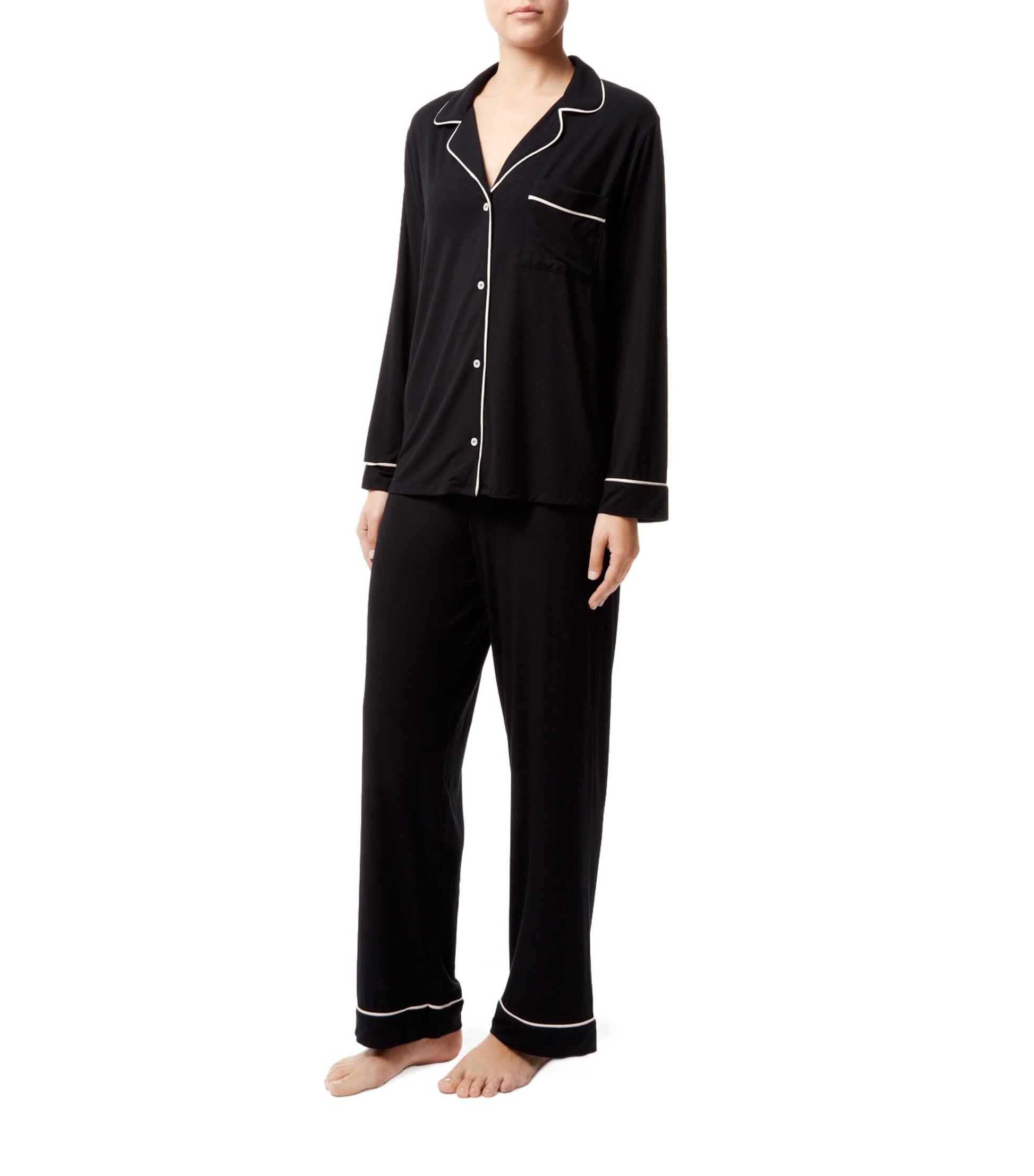 Black Gisele Long Piped Pyjama Set