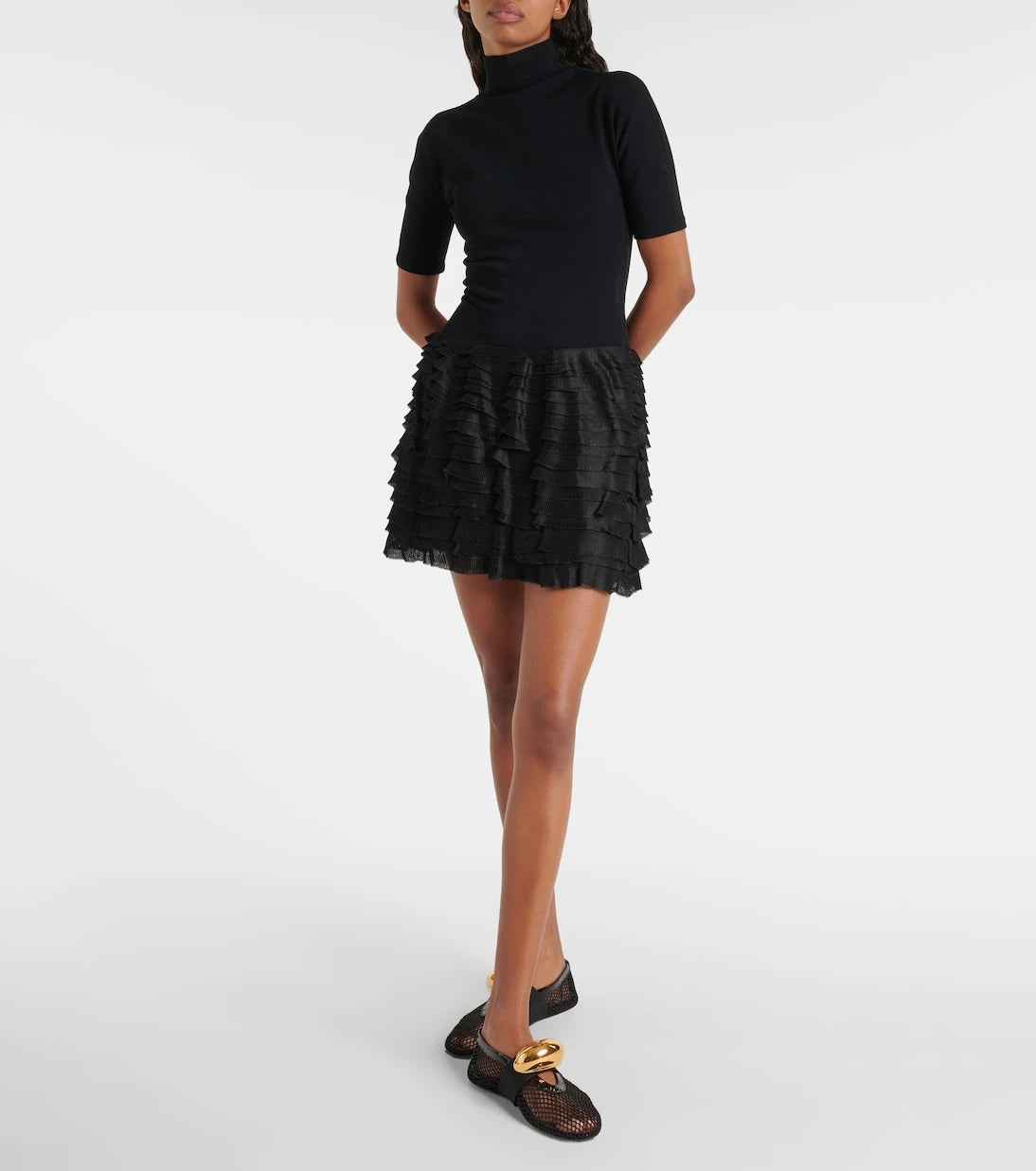 Alaïa - Ruffled high-neck jersey minidress