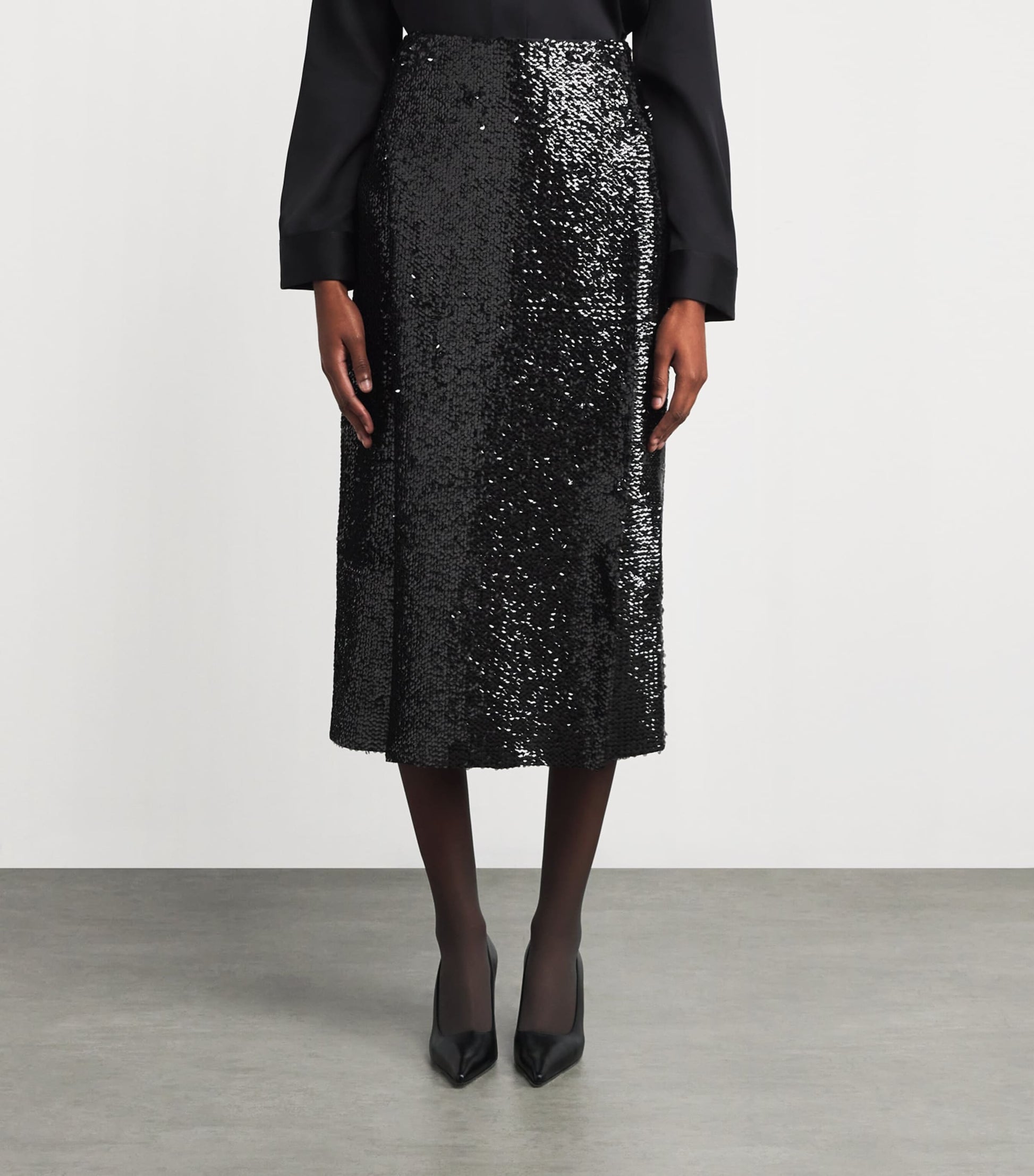 Emilia Wickstead Black Sequinned Kanji Midi Skirt