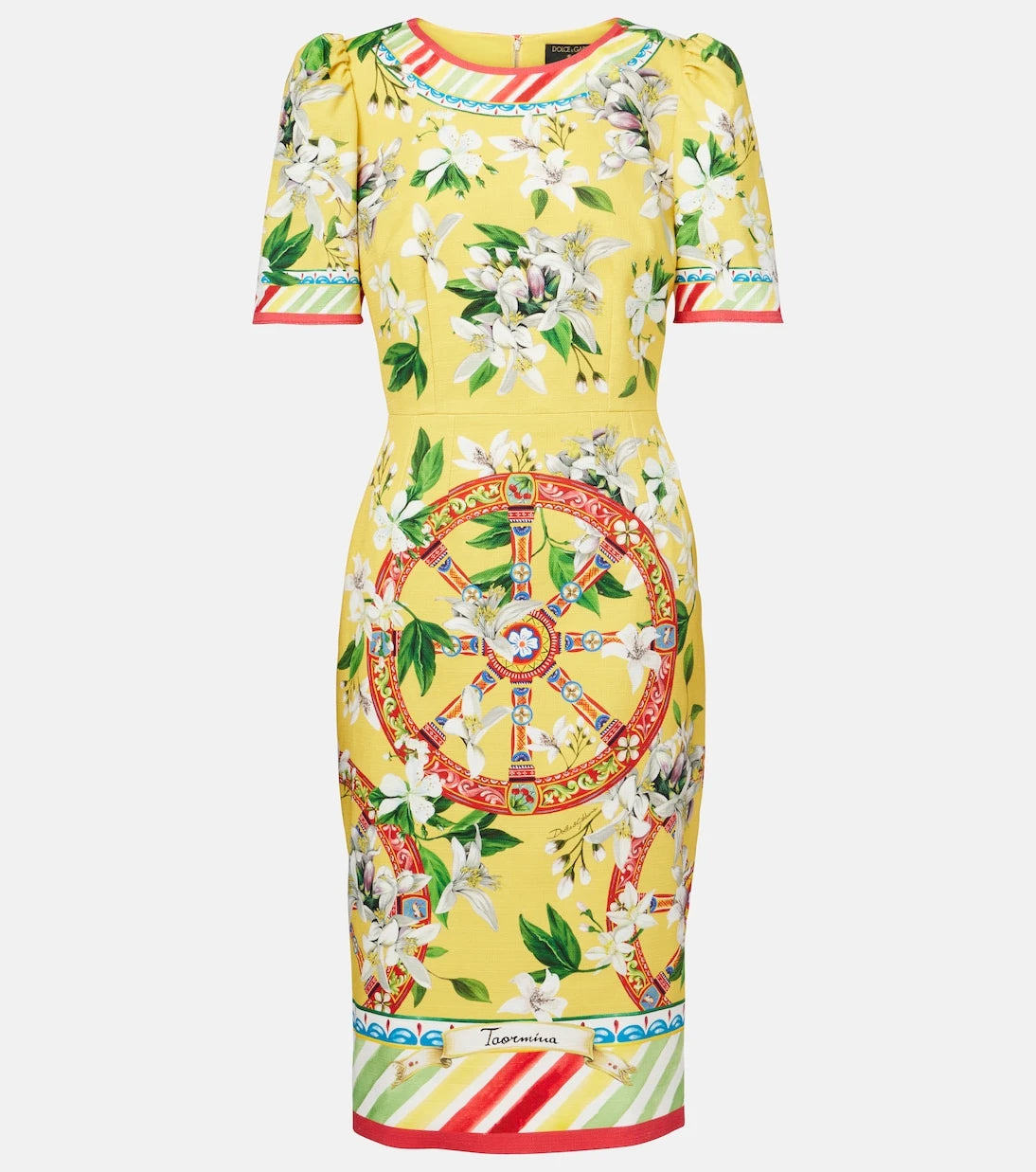Dolce&Gabbana - فستان متوسط الطول بطبعة من مزيج القطن