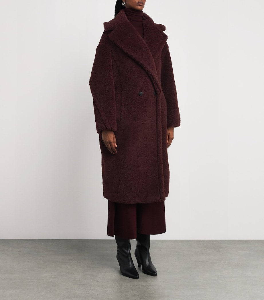 Wool-Silk Teddy Double-Breasted Coat CHERRY
