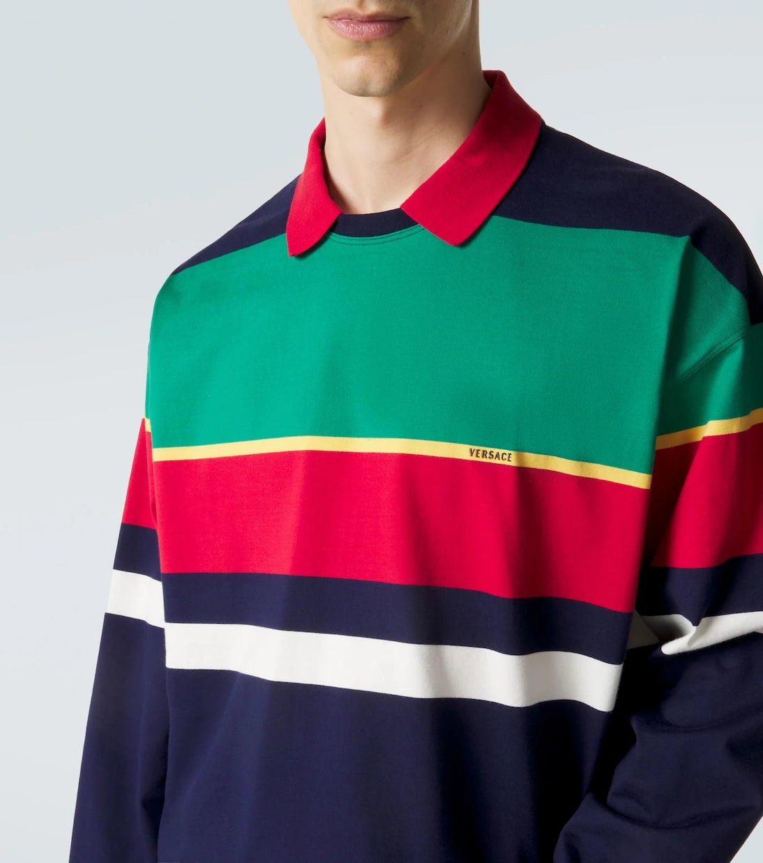 Versace - Colorblocked cotton jersey polo sweatshirt
