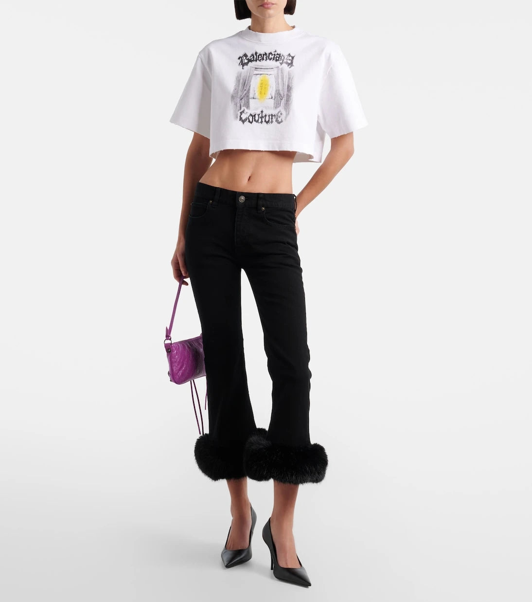 Balenciaga - تي شيرت قصير من قطن الجيرسيه المطبوع