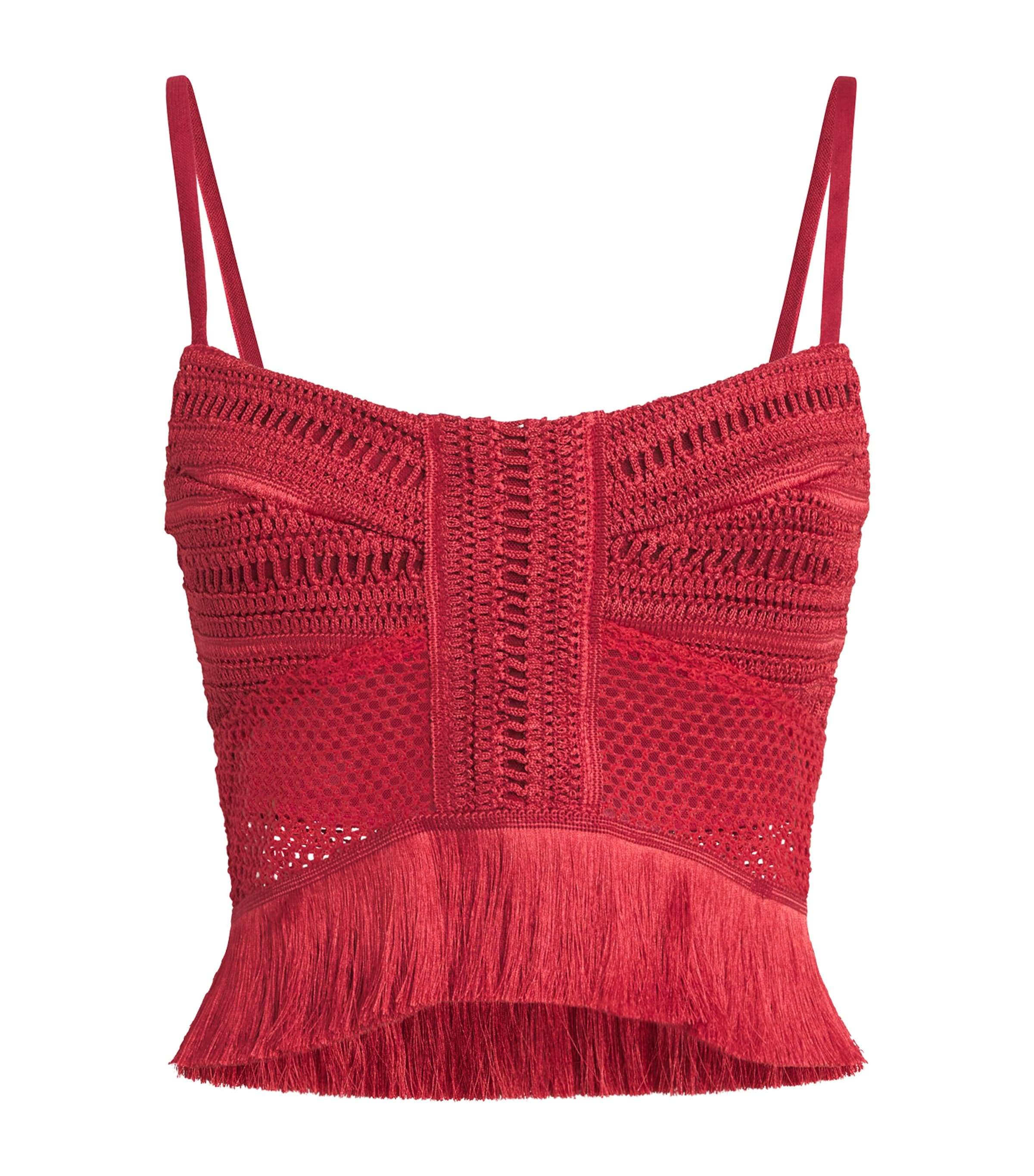 Red Fringed Radiant Crop Top