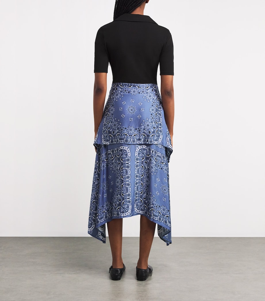 Maje Blue Layered Bandana Print Midi Dress