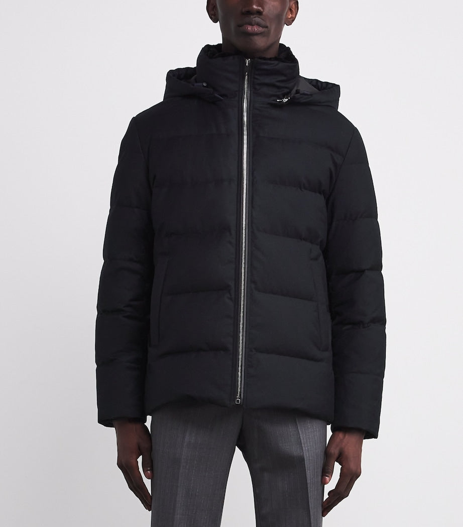 Yves Salomon Navy Wool-Silk Green Storm System Mink-Trim Puffer Jacket