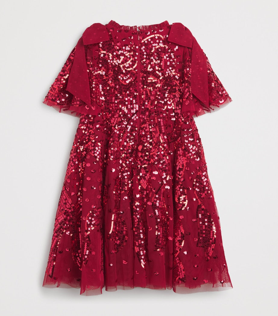 Red Sequinned Bow-Detail Dress (4-12 Years)