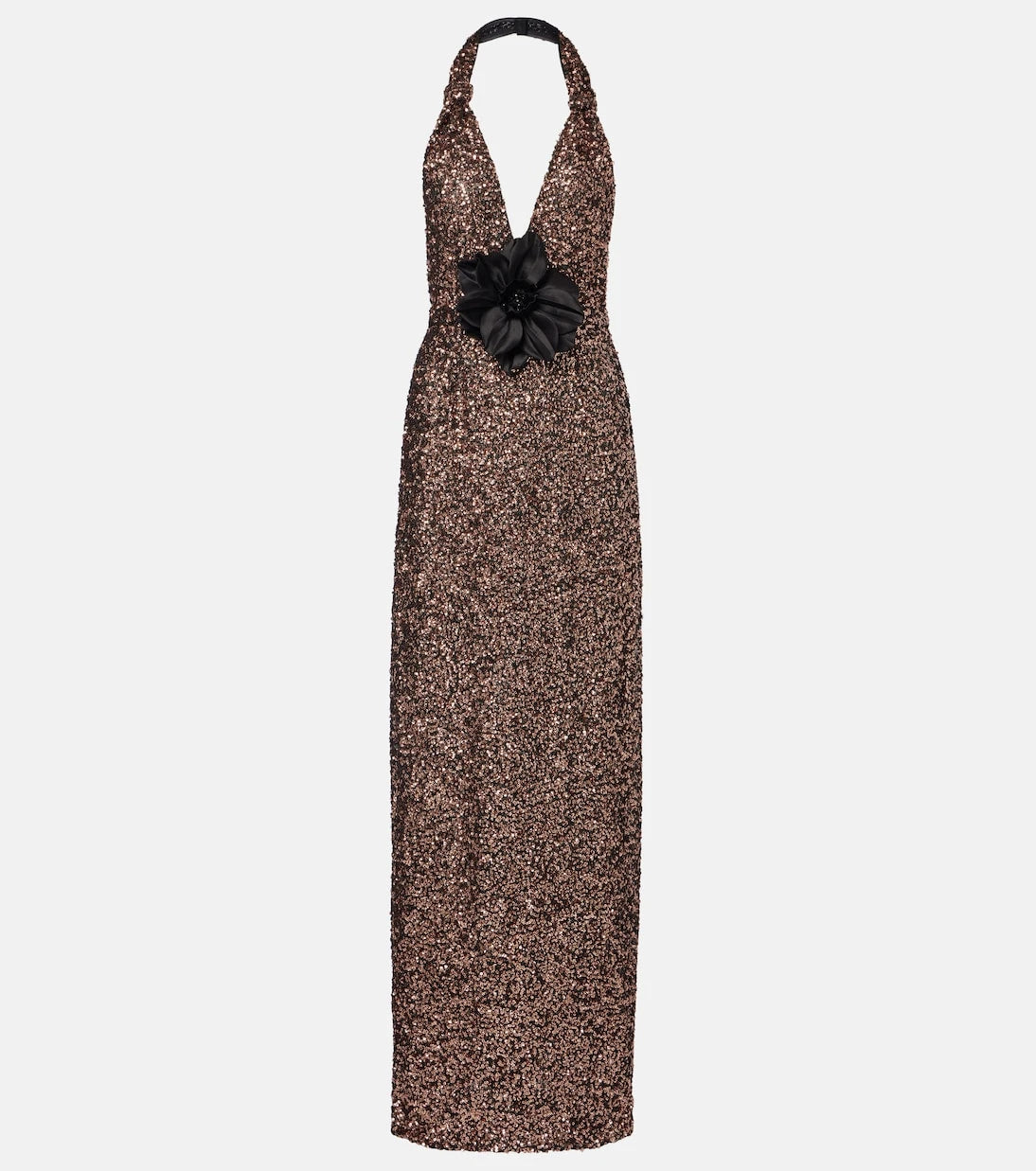 Dolce&Gabbana - Floral-appliqué sequined halterneck gown
