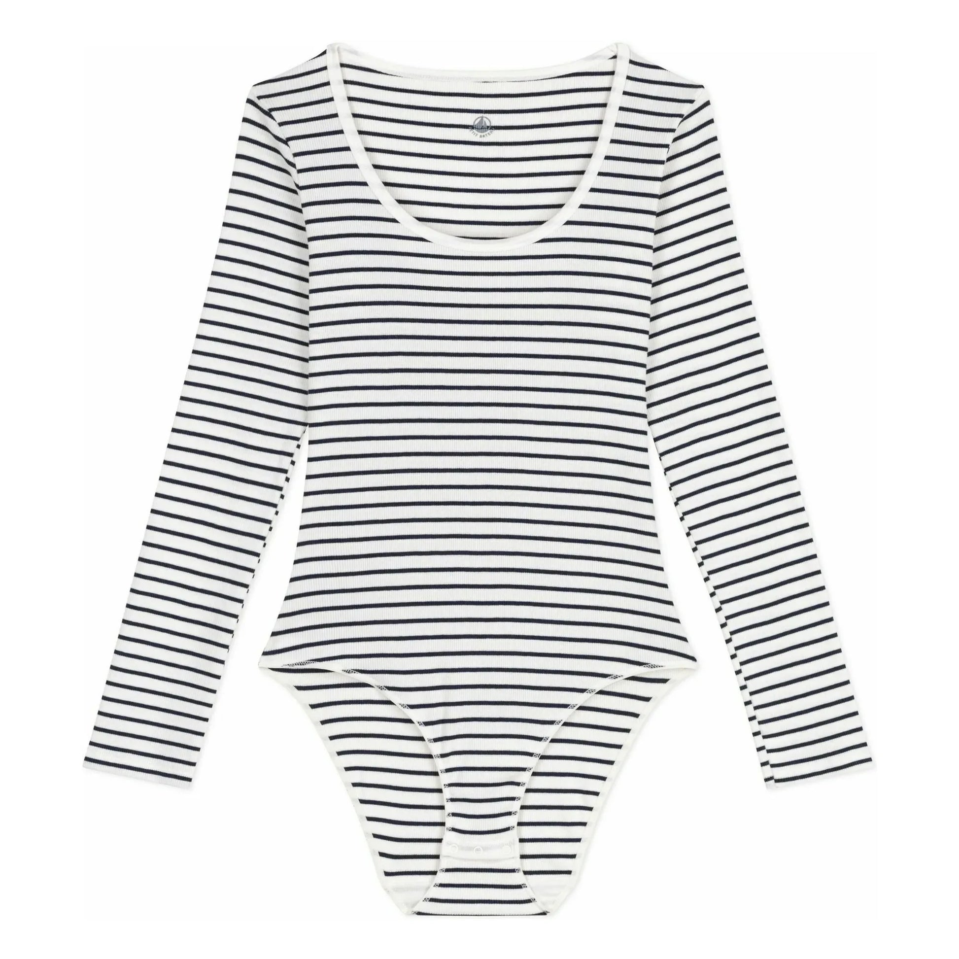 Petit Bateau - Striped Ribbed Bodysuit | White