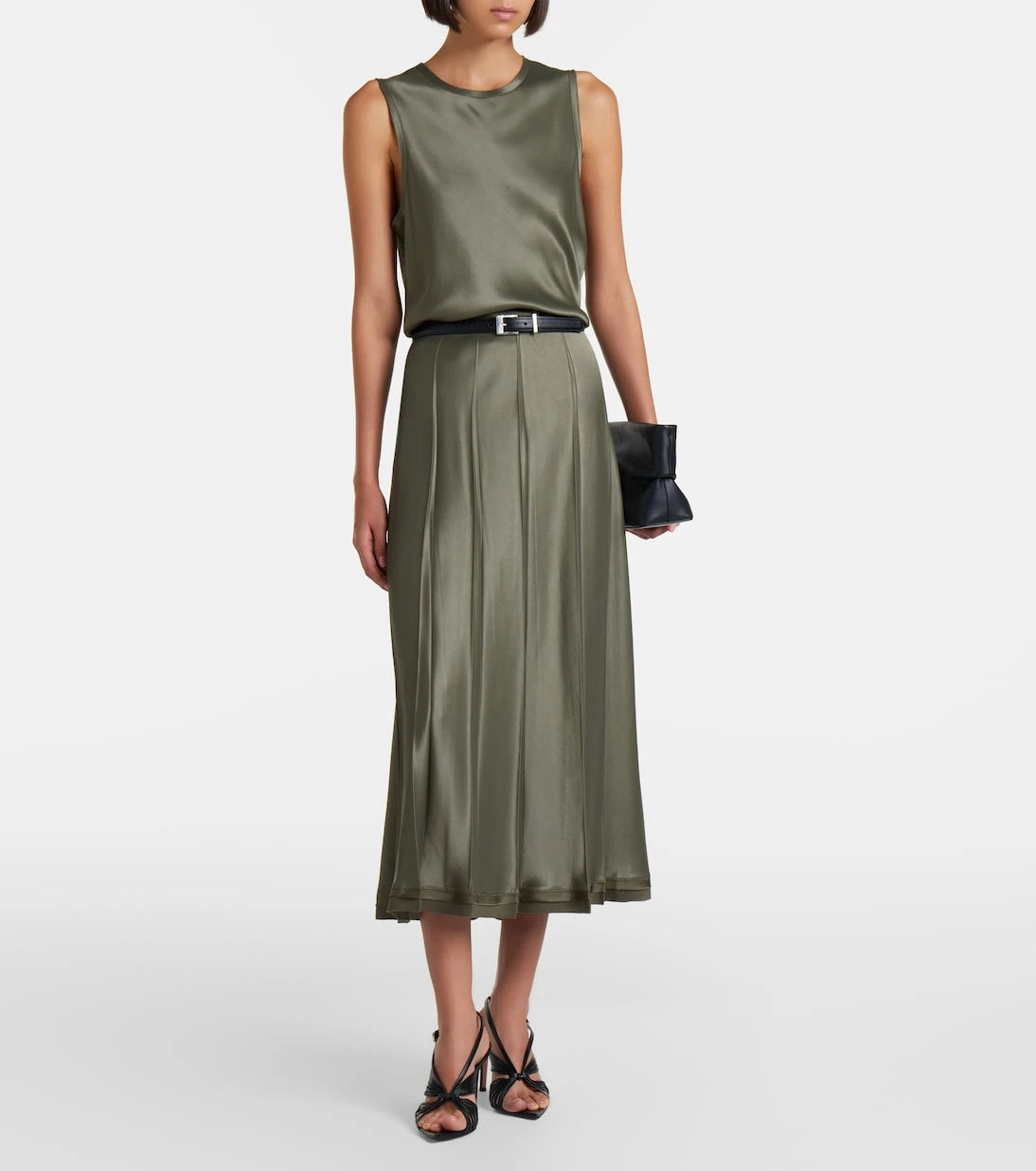 Vince - Pleated satin midi skirt