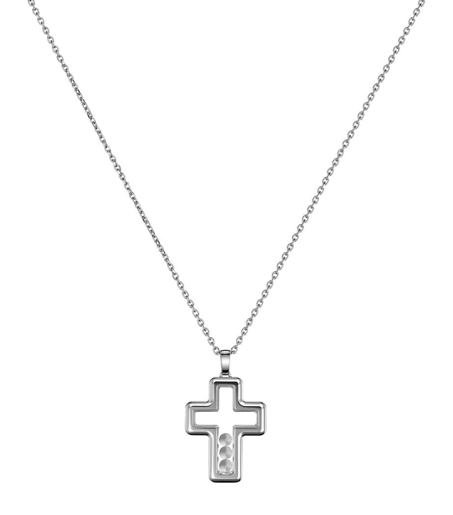 White Gold and Diamond Happy Diamonds Cross Necklace 18K WHITE GOLD