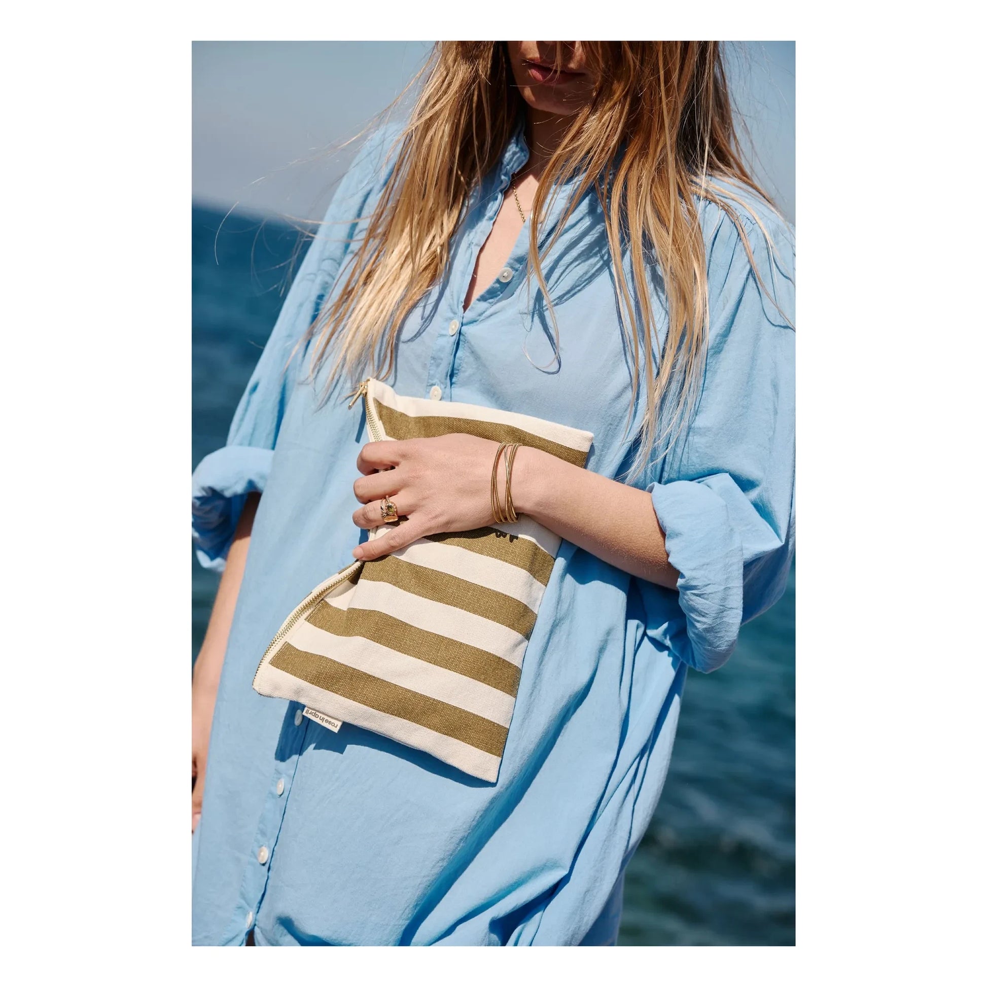 Rose in April - Lili striped clutch bag | Olive