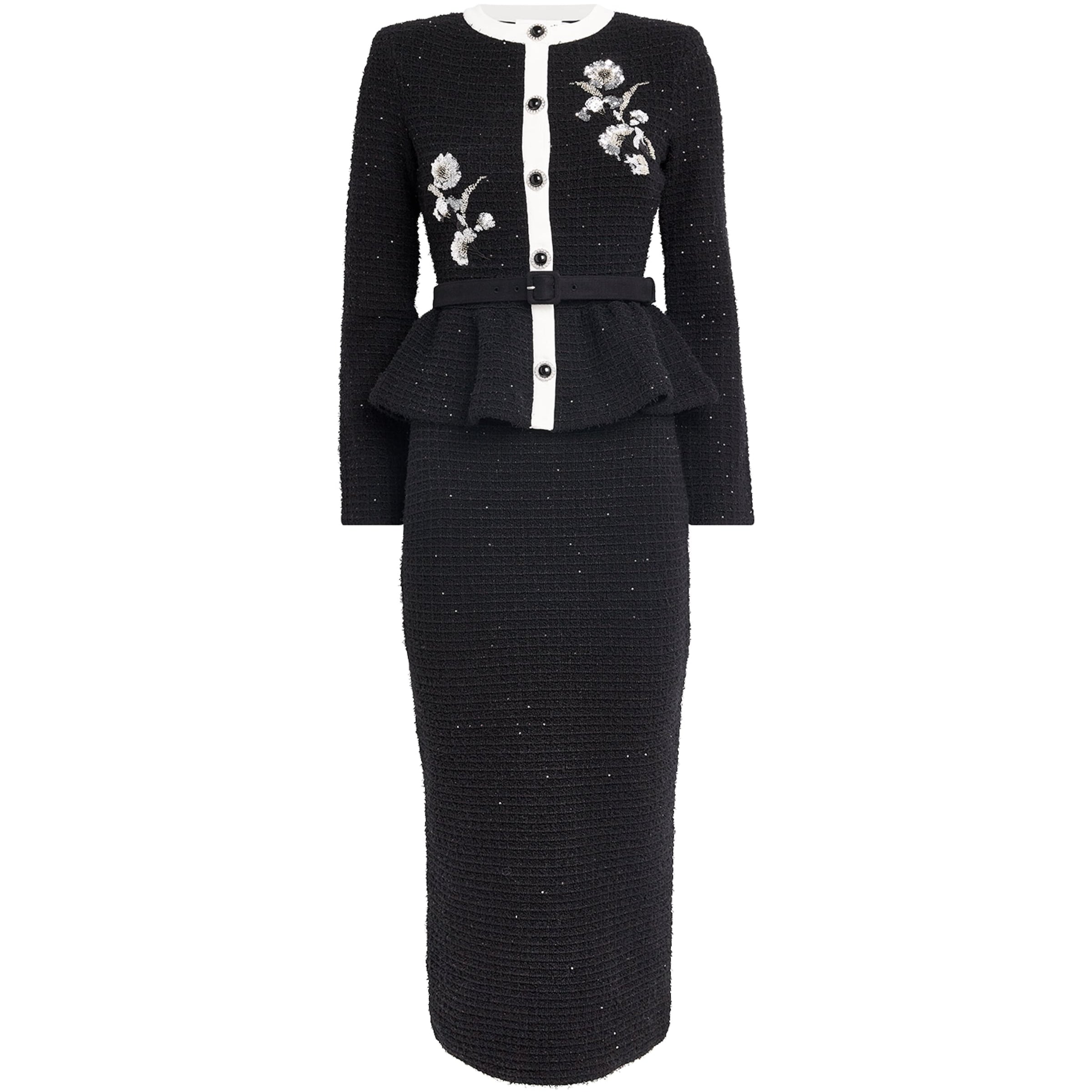 Self-Portrait Black Textured Floral-Detail Midi Dress