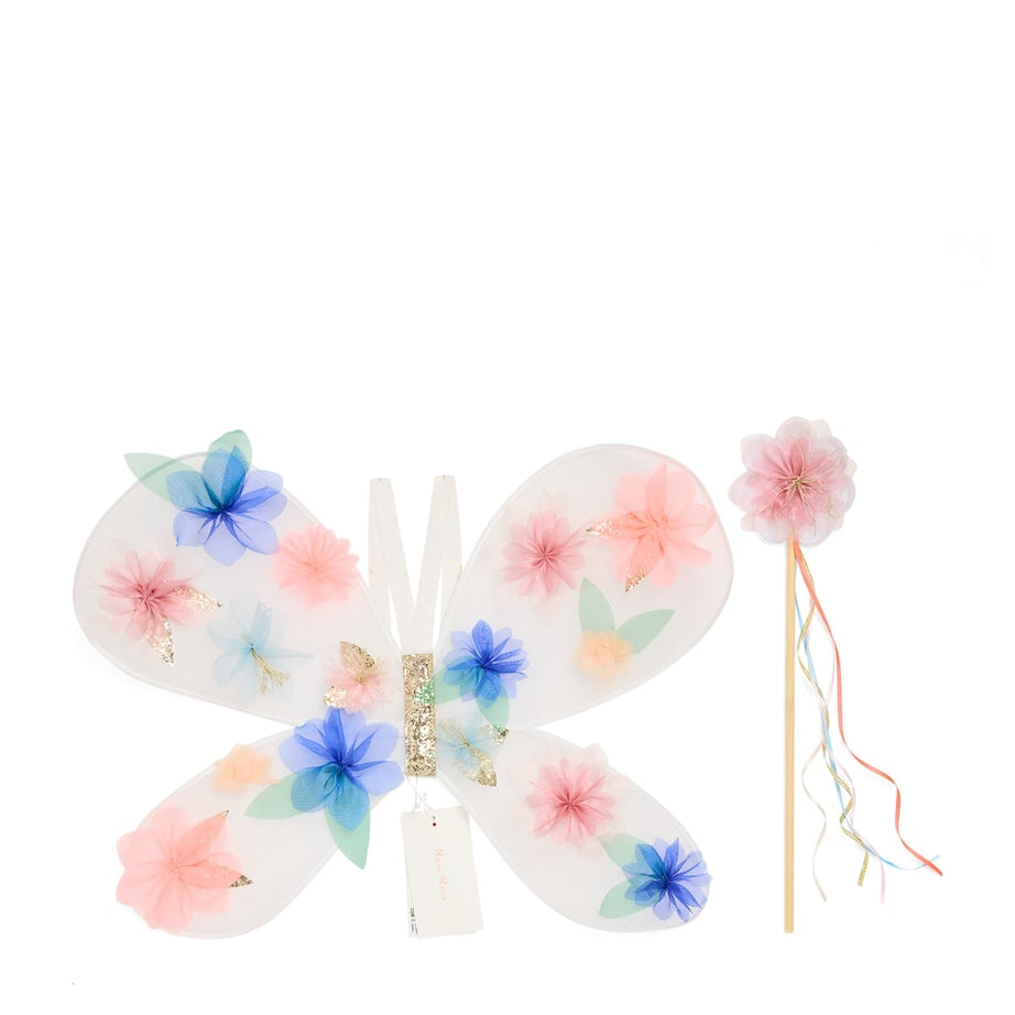 Organza Flowers Wings and Wand Set