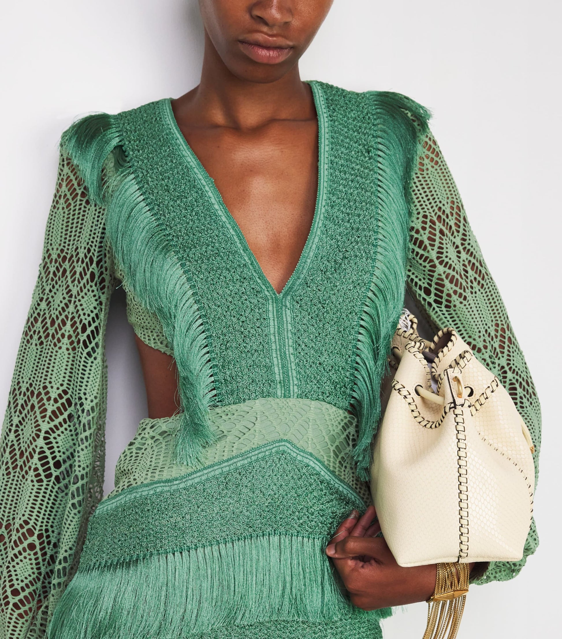 Crochet Fringe-Trim Samba Mini Dress LIGHT GREEN