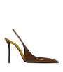 Saint Laurent Brown Patent Leather Amalia Slingback Pumps 110