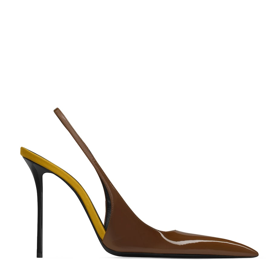 Saint Laurent Brown Patent Leather Amalia Slingback Pumps 110