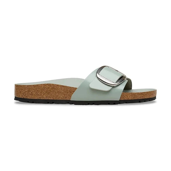 Birkenstock düz tabanlı kadın deri terlik Madrid Big Buckle