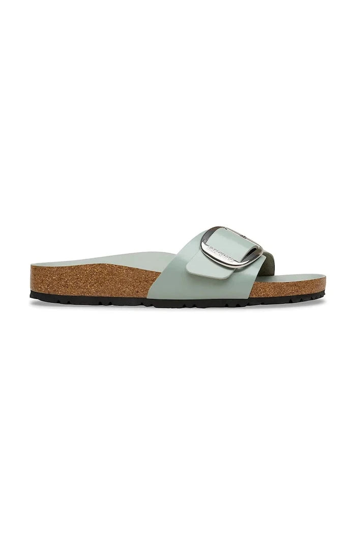Birkenstock düz tabanlı kadın deri terlik Madrid Big Buckle