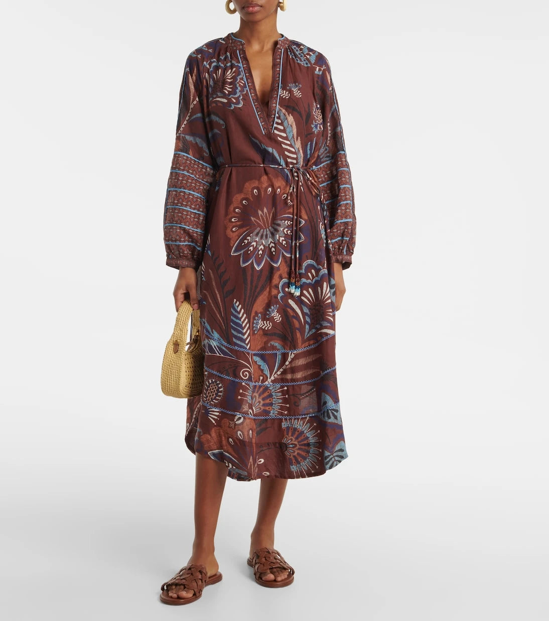 Farm Rio - Delicate Garden Brown printed maxi dress