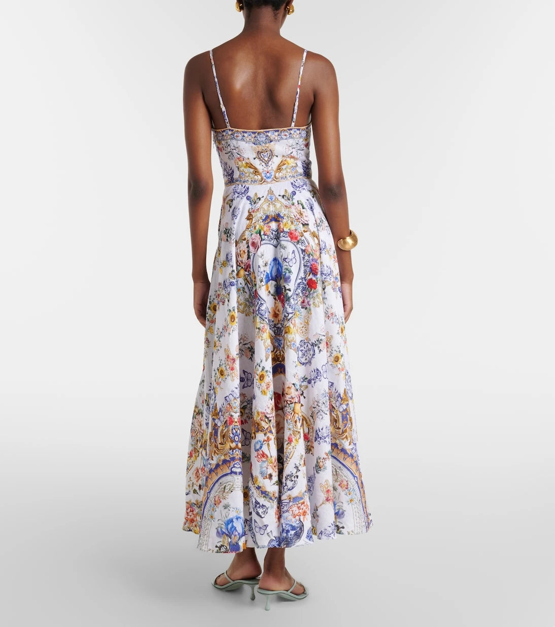 Camilla - Embellished printed linen midi dress