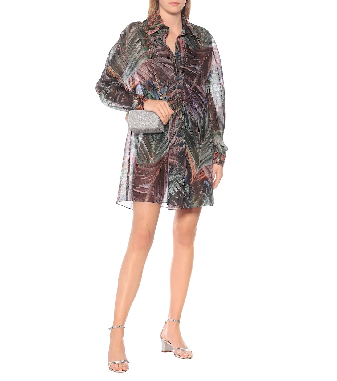 Halpern - Printed georgette lamé shirt dress