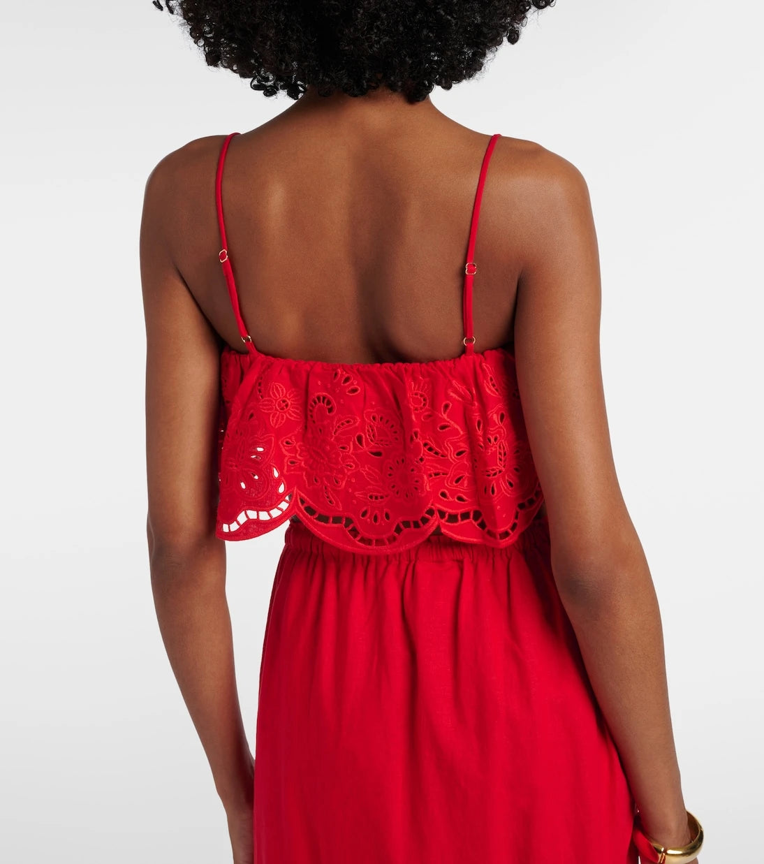 Farm Rio - Broderie anglaise linen-blend crop top