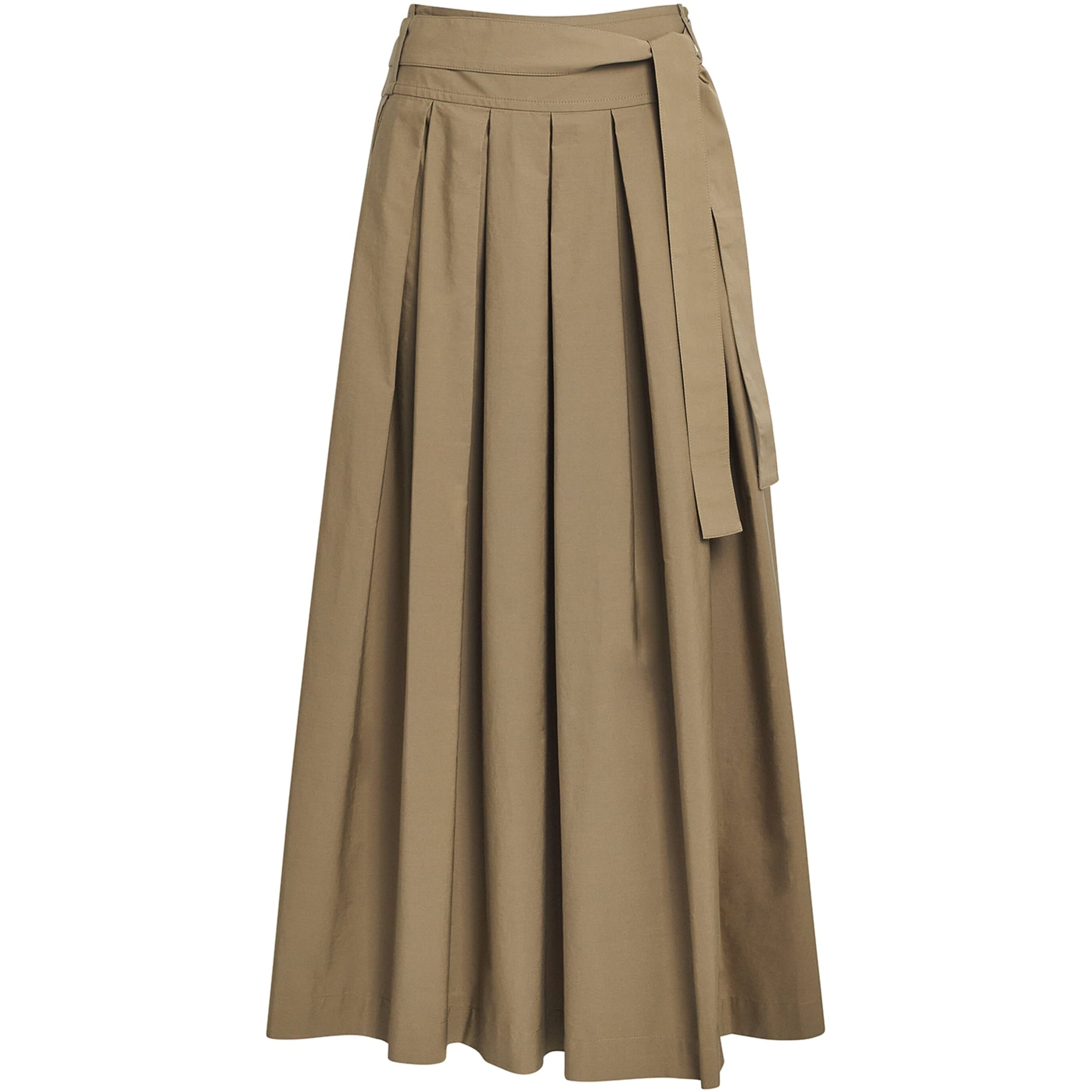 Beige Cotton Pleated Maxi Skirt
