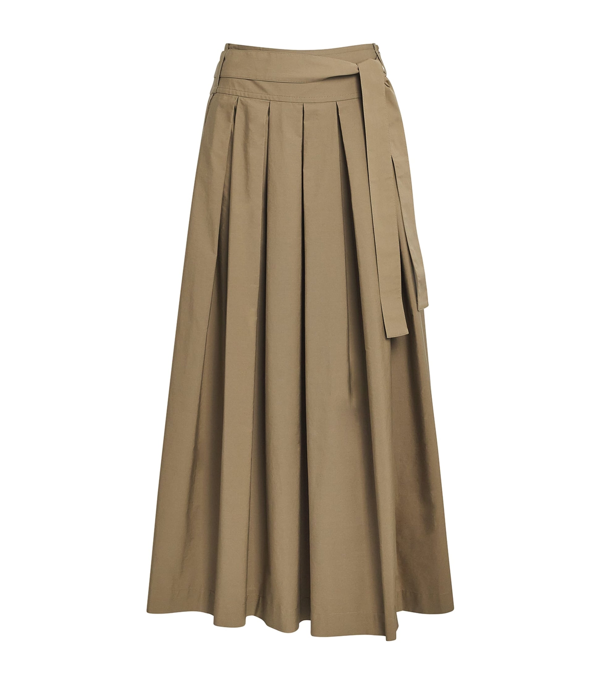 Beige Cotton Pleated Maxi Skirt