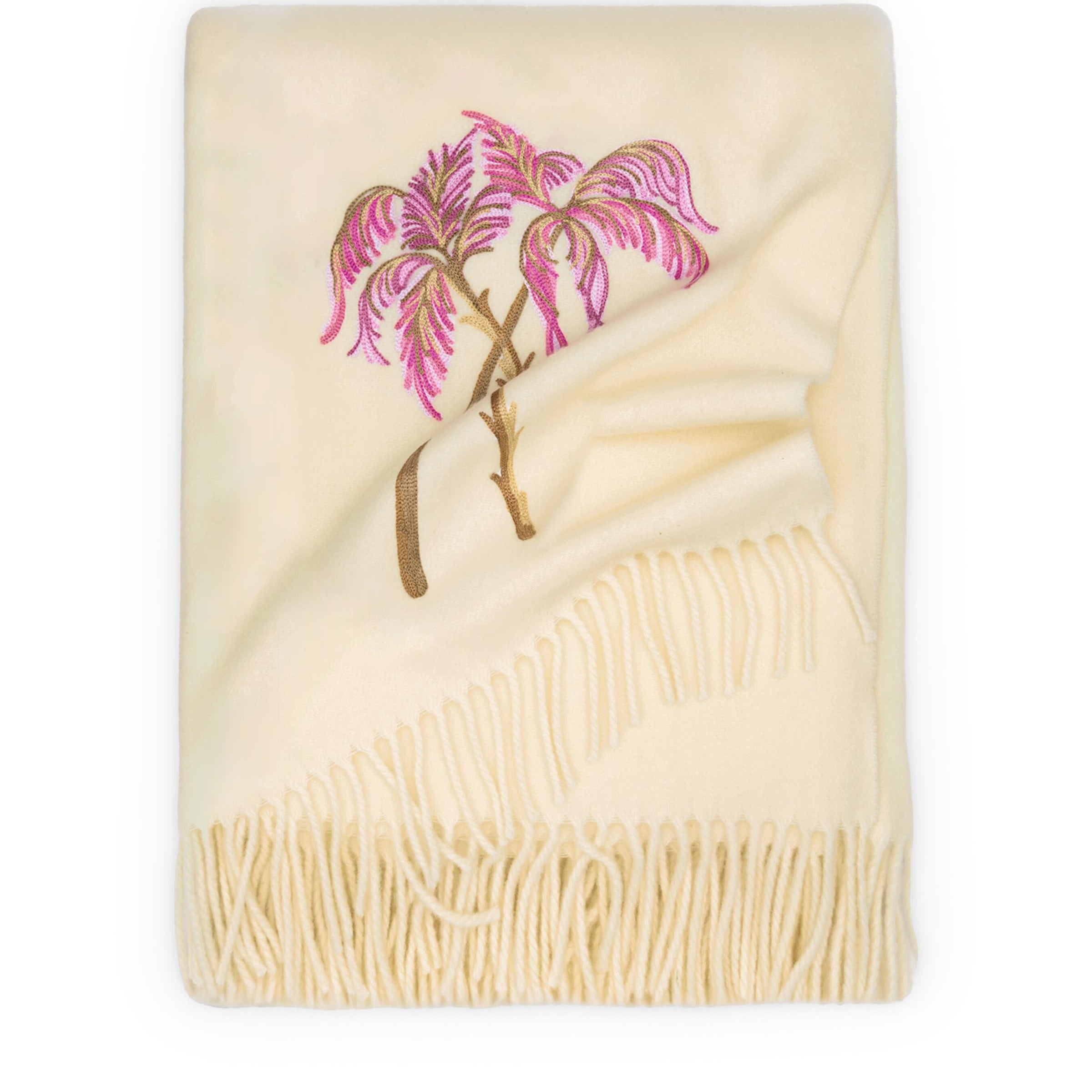 Virgin Wool Pink Palm Throw (132cm × 159cm)