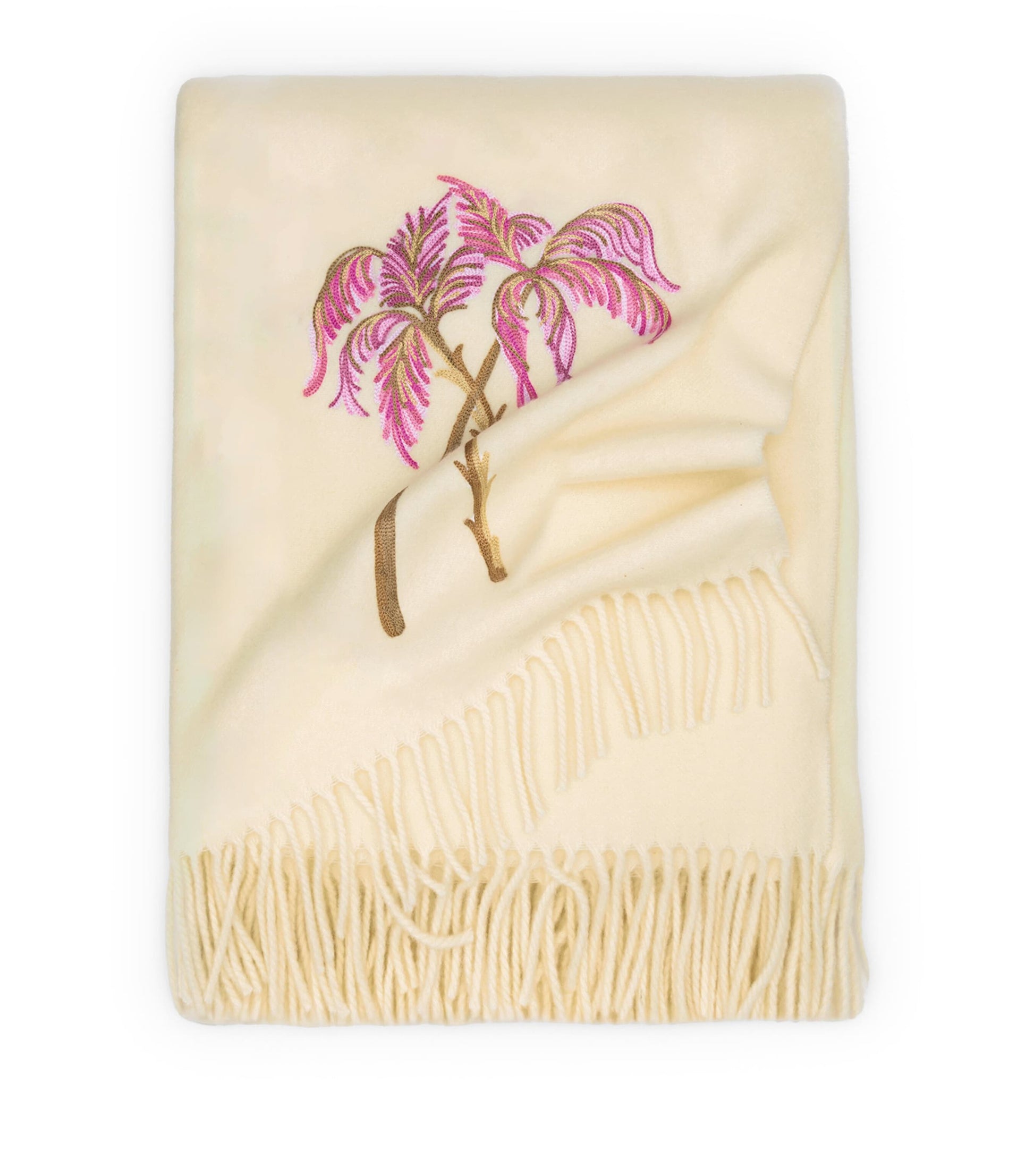 Virgin Wool Pink Palm Throw (132cm × 159cm)