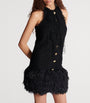 Balmain Black Cotton-Blend Lace and Feather Mini Dress