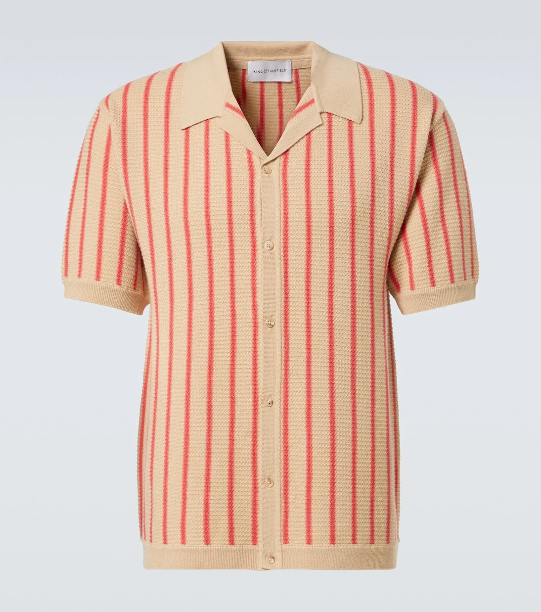 King & Tuckfield - Striped knitted wool bowling shirt
