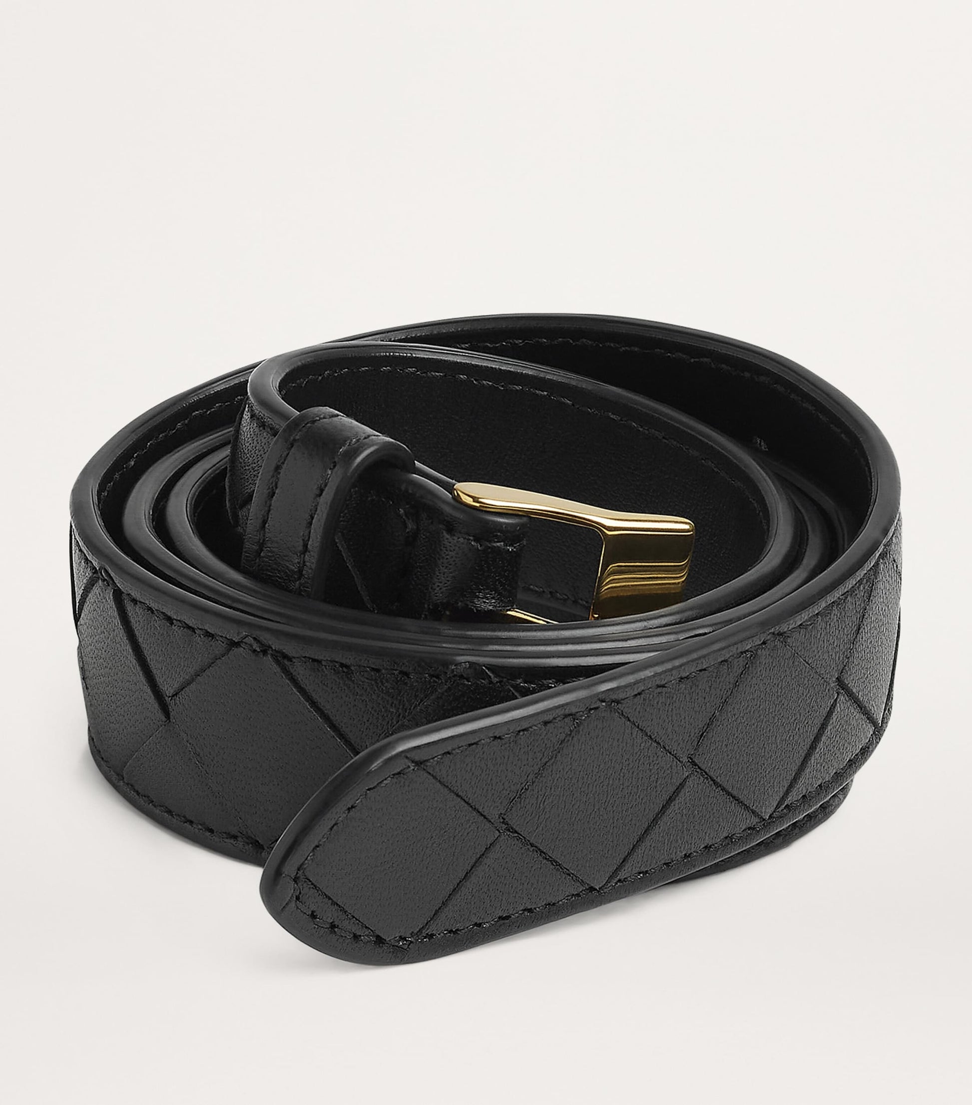 Bottega Veneta Black Leather Intreccio Watch Belt