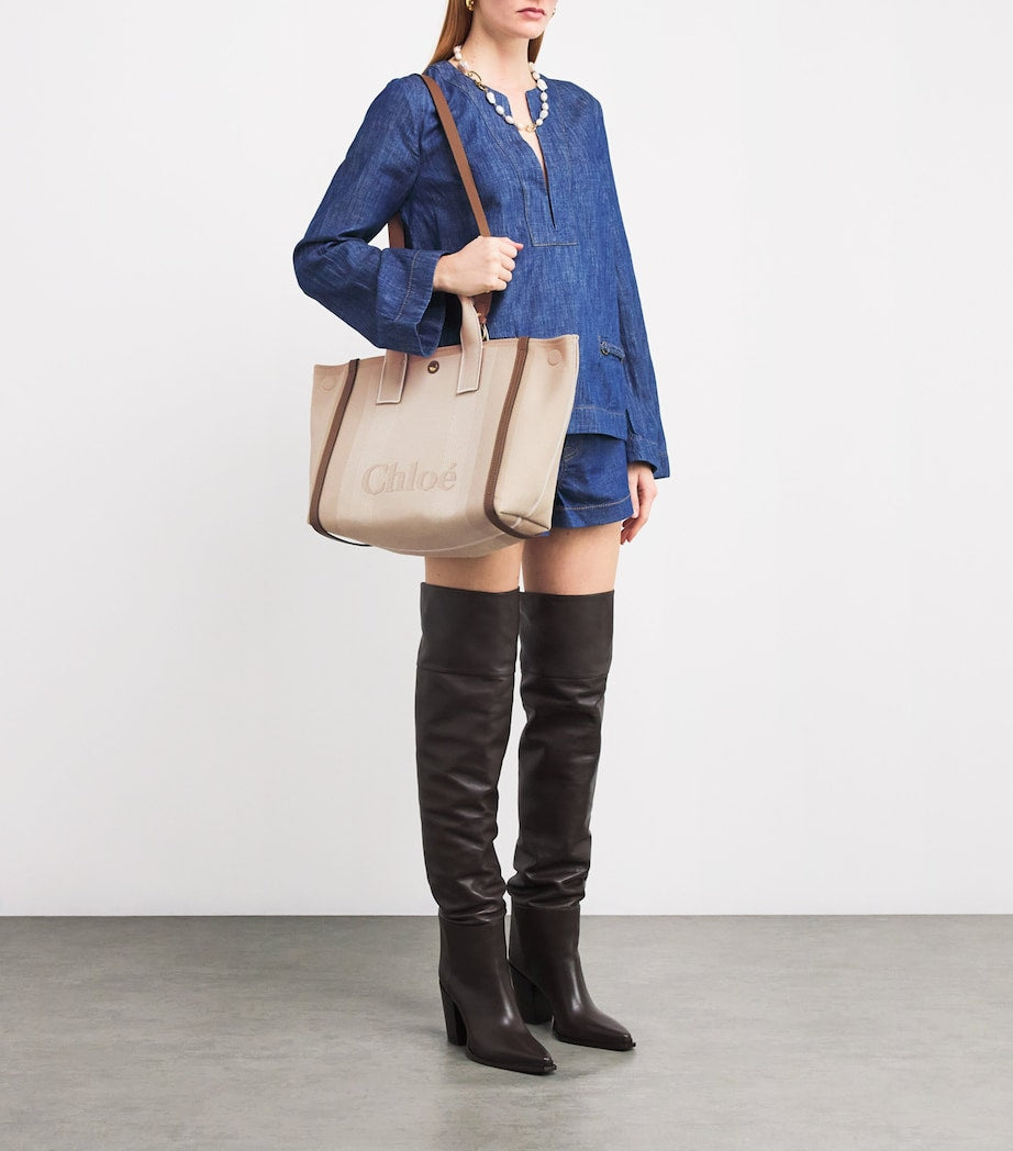 Beige Medium Canvas Carry Tote Bag