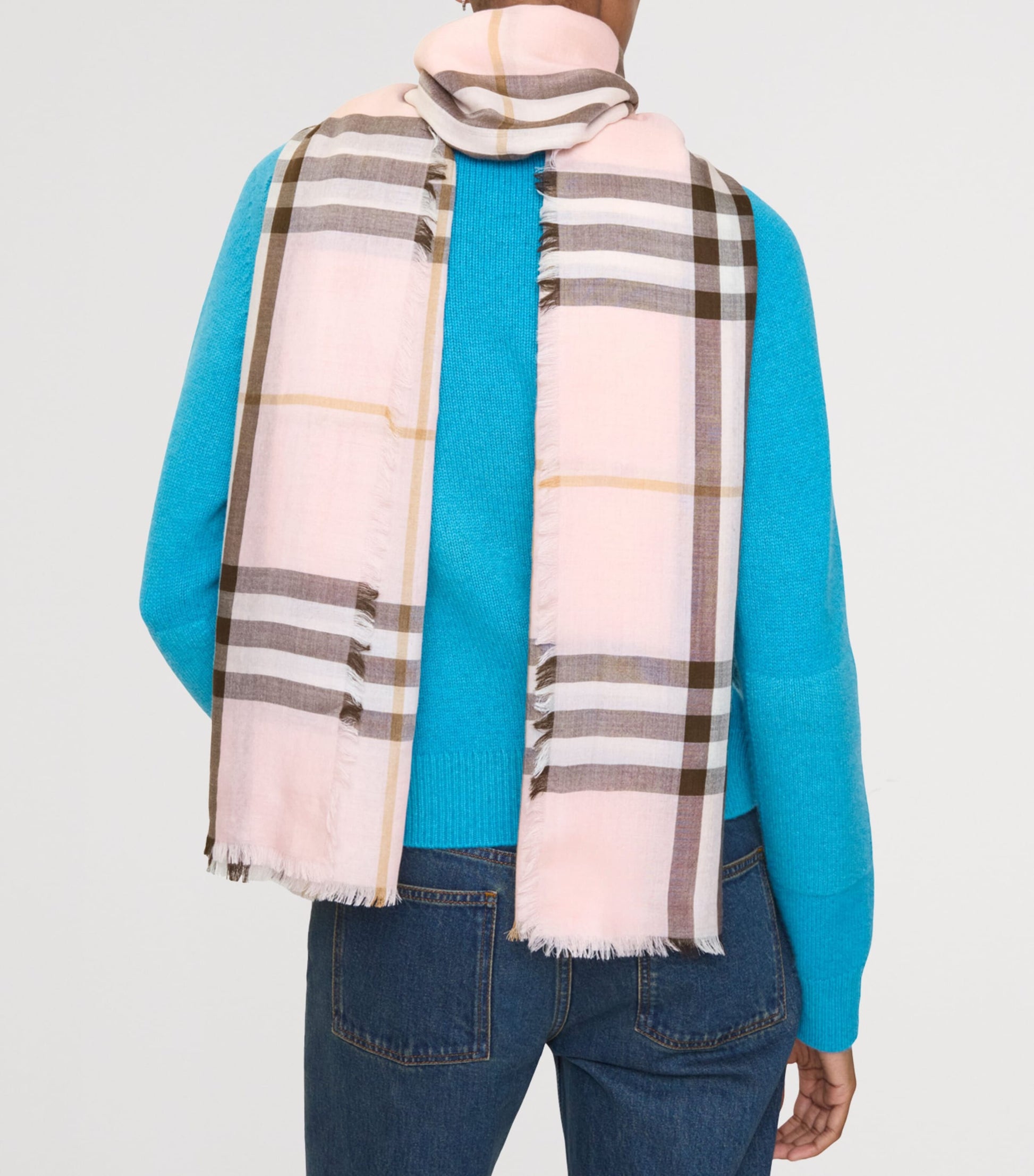 Burberry Pink Wool-Silk Reversible Check Scarf