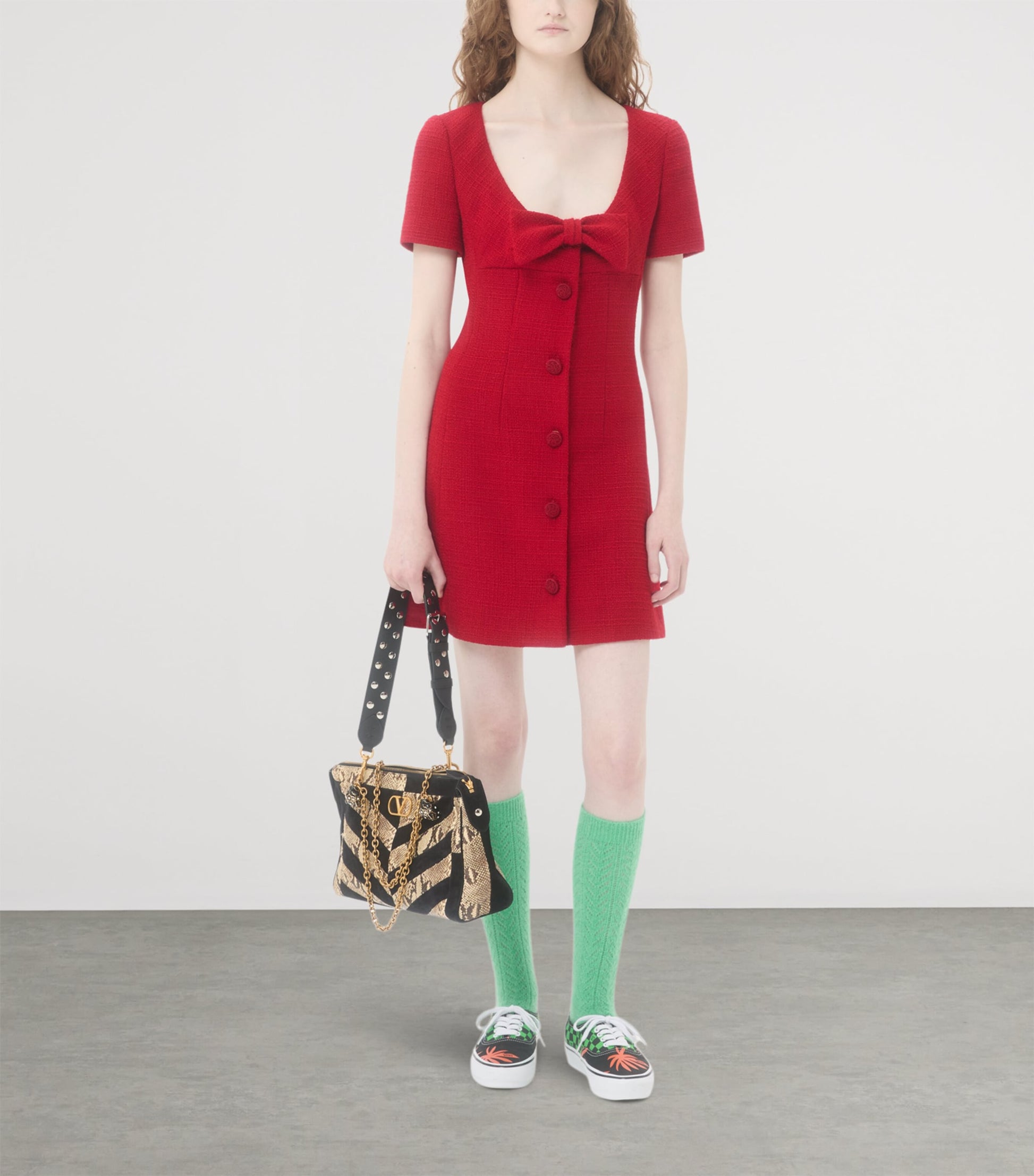 Valentino Red Virgin Wool Bow-Detail Mini Dress