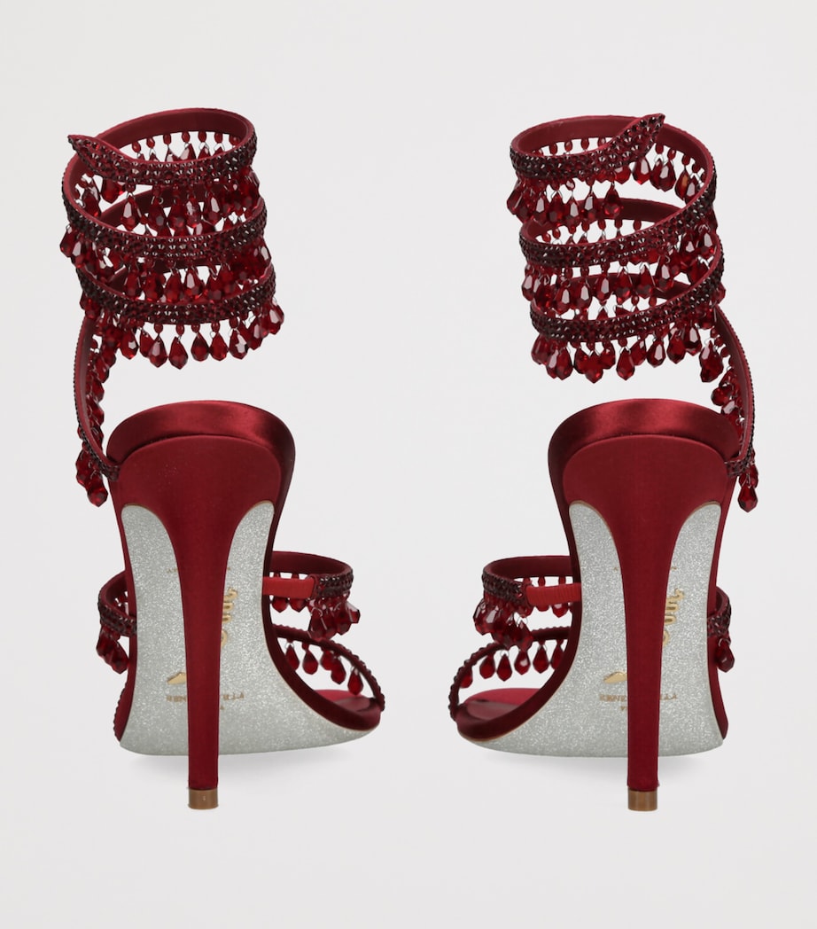 René Caovilla Burgundy Satin Chandelier Heeled Sandals 105