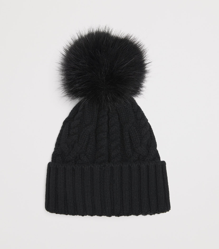Black Virgin Wool-Cashmere Pom-Pom Beanie