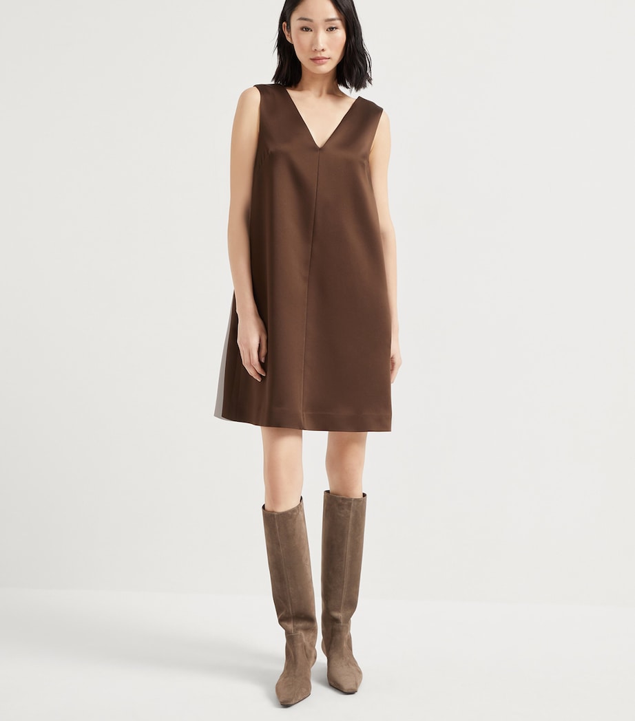 Brunello Cucinelli Brown Satin Cady Mini Dress
