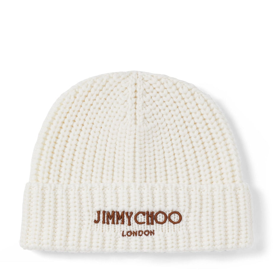 Jimmy Choo White Yuki Virgin Wool Beanie