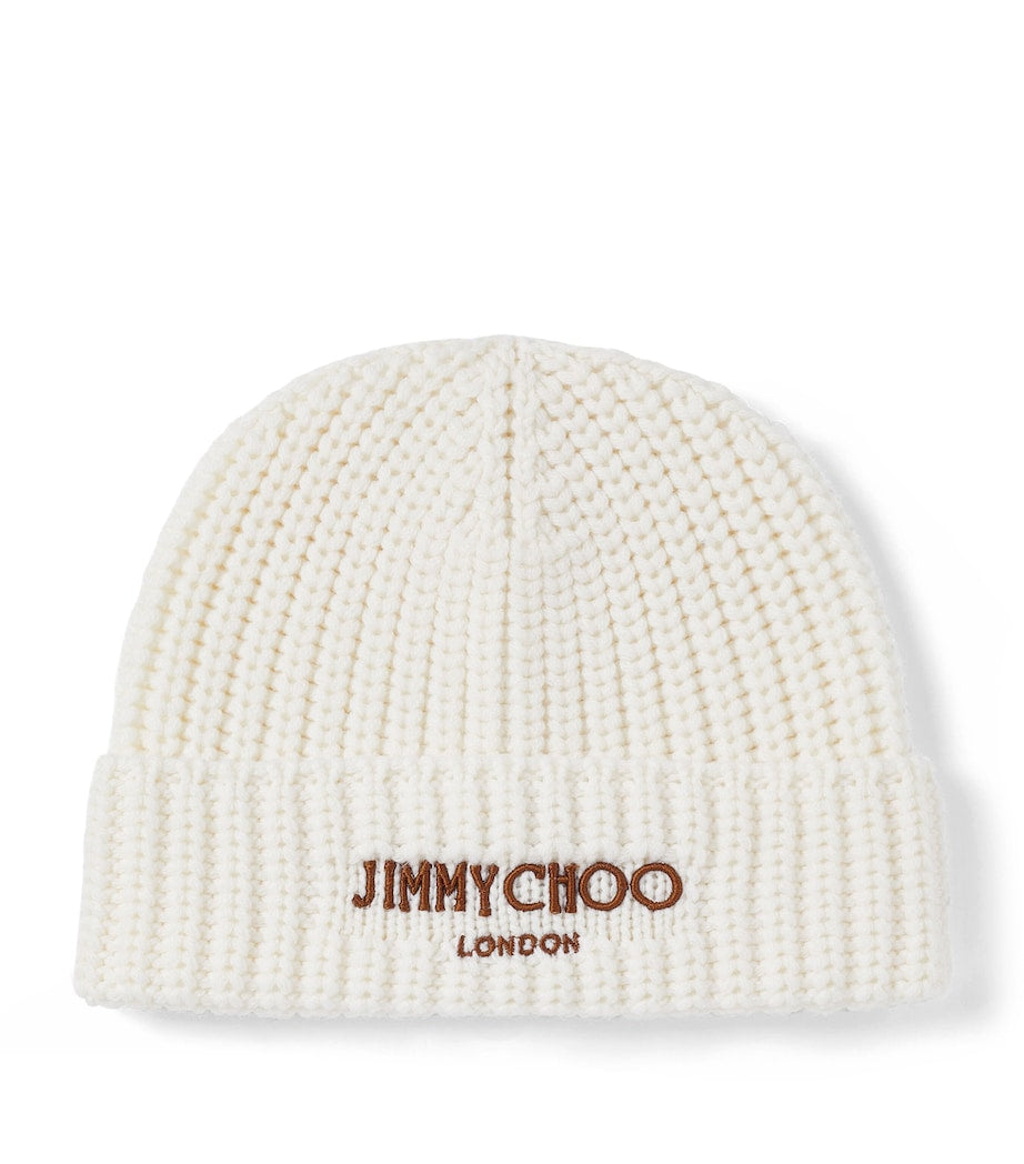 Jimmy Choo White Yuki Virgin Wool Beanie