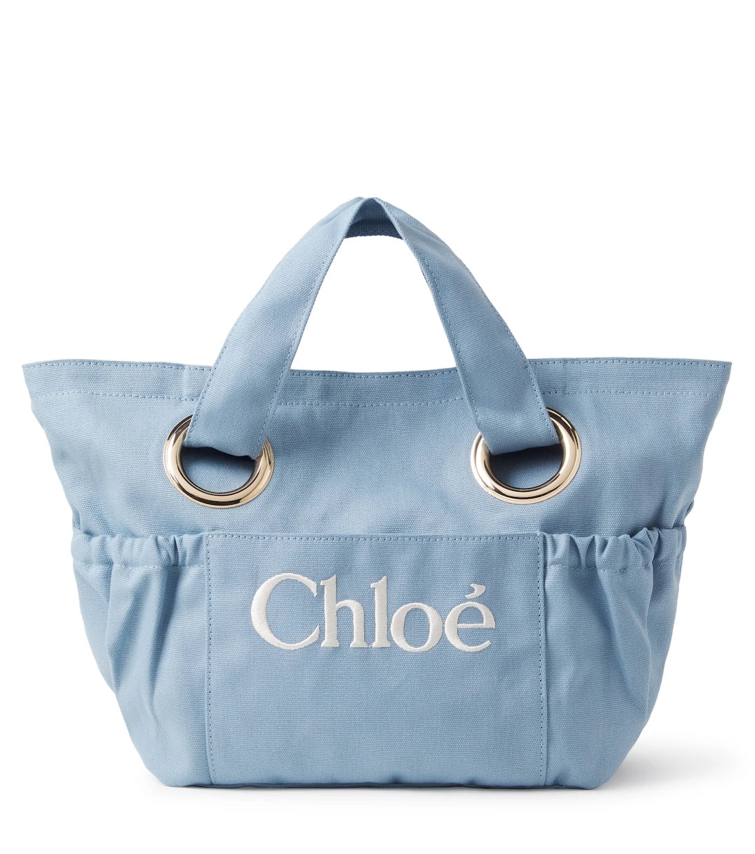 Chloé Kids - حقيبة سلة من الكانفاس بحواف جلدية وشعار العلامة