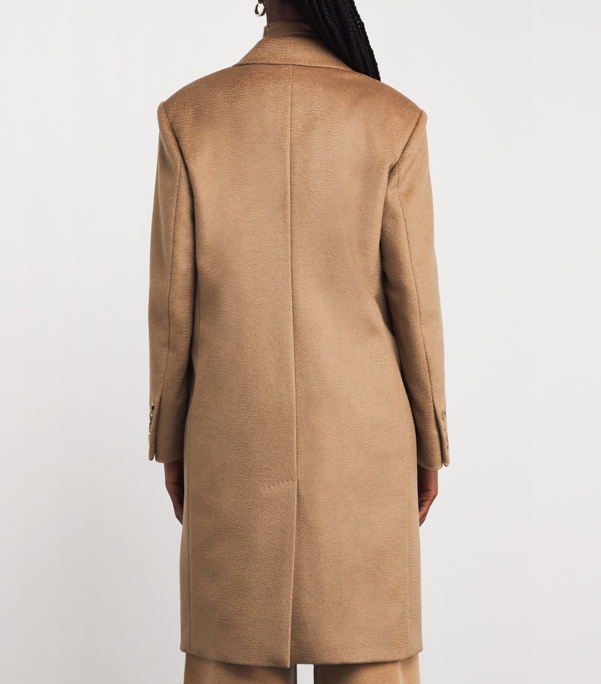Max Mara Beige Camel Wool Peak Lapel Pea Coat