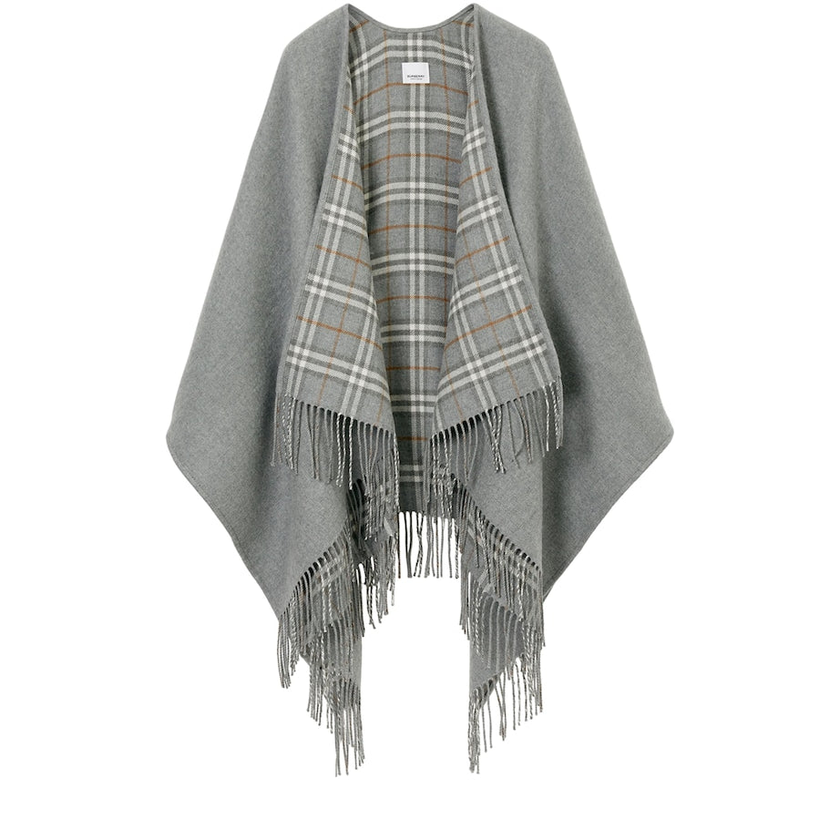 Burberry Grey Wool Reversible Check Cape